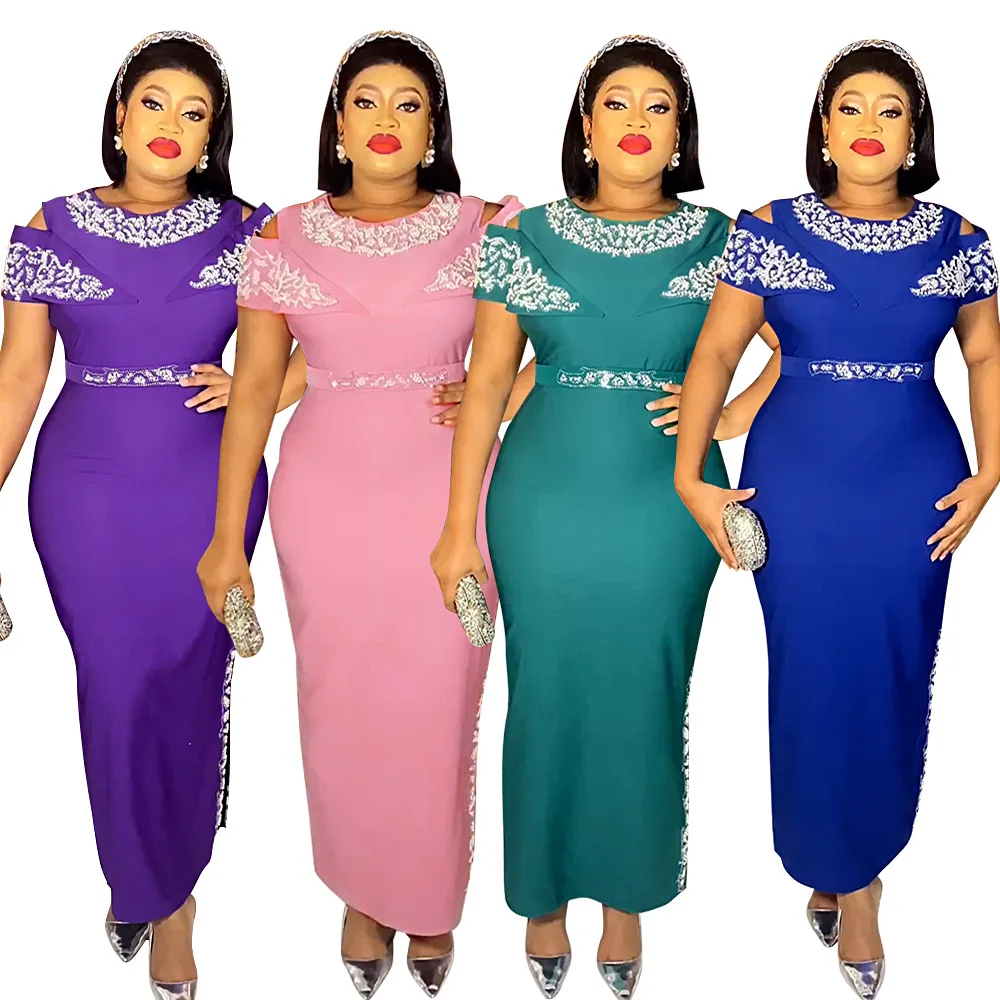 

Women African Dresses Fake Shawl Gorgeous Vestidos Diamonds Kanga Wrap Buttocks Party Dress Sheath Slim Fit Spliced Sexy