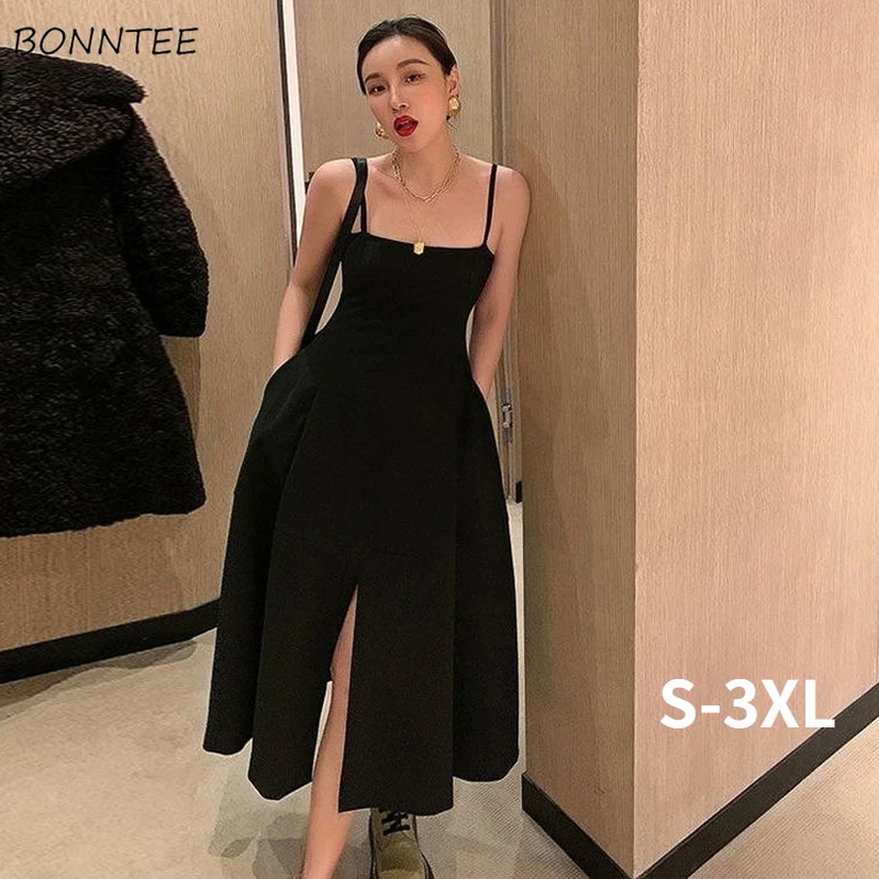 

Sleeveless Dresses Women Split Minimalist Elegant S-3XL Feminino Party Temperament Vintage Popular Fashion Summer Newest Sexy