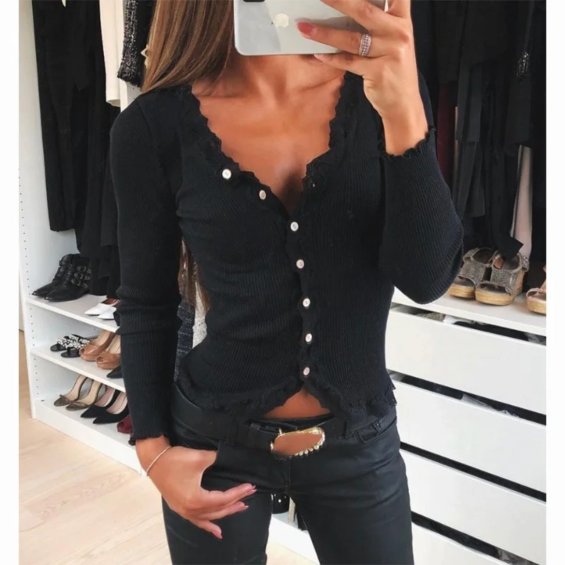 Ladies Knit Cardigan Sexy V-neck Fashion Lace Patchwork Single Breasted Sweaters Spring Autumn Slim Long Sleeve Top Chic Jumpers
Ladies Knit Cardigan Sexy V-neck Fashion Lace Patchwork Single Breasted Sweaters Spring Autumn Slim Long Sleeve Top Chic Jumpers