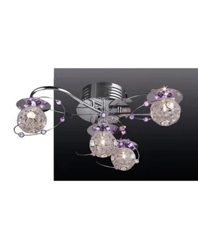 LED ceiling lamp. Candlestick. Chrome plated Metal. Chrome Color and lilac. 4 lampholder. LED light and G4 light Ref. MD5456/4 
LED ceiling lamp. Candlestick. Chrome plated Metal. Chrome Color and lilac. 4 lampholder. LED light and G4 light Ref. MD5456/4