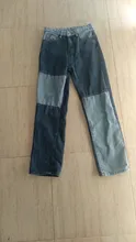 Primavera de las mujeres Patchwork Jeans Casual Denim de cintura alta Pantalones ancho Vintage pierna recta mamá pantalones vaqueros