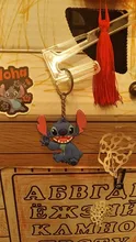 Anime Stitch llavero figura PVC dibujo animado anillo 3D doble lado clave cadena lindo anillo clave titular regalo de mochila Decoración
