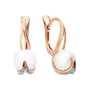 Gold earrings with cubic zirconia and pearls cultured sunlight sample 585
Gold earrings with cubic zirconia and pearls cultured sunlight sample 585