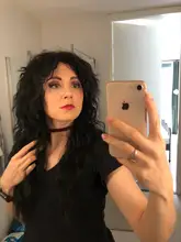 Gres-Peluca de cabello sintético largo para hombre y mujer, postizo de pelo femenino de Color negro, cabeza hinchada Punk para Halloween, fibra de alta temperatura