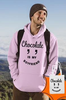 

Angemiel Wear Chocolate Is My Boyfriend Pink Male Hooded Sweatshirt Bags Kombin