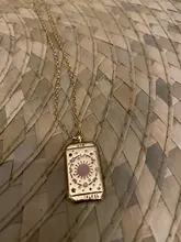 Collar con colgante creativo de Tarot esmaltado para niña, colgante de tarjeta, oro de 16K, Platd cuadrado, Luna, Sol, mundo, amor, poder, pareja, 2021
