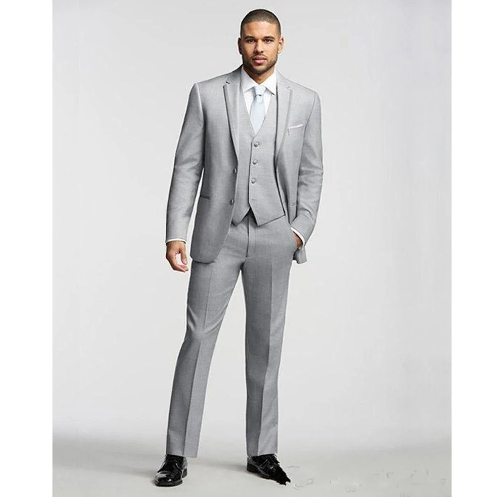 

Costume Homme Silver Grey Wedding Suit for Men Groom Tuxedo Notch Lapel Groomsmen Best Man Formal Party Suits(Jacket+Pants+Vest)