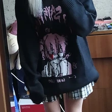 Woherb-suéter negro de punto para mujer, Jersey Harajuku de punto con dibujos animados para chica, Jersey Ulzzang coreano 2021