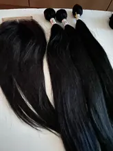 Mechones de pelo sintético con mezcla de animales, extensiones de pelo de paquete liso de seda con cierre de encaje 4x4, mezcla de cabello humano Natural Adorable 3 + 1