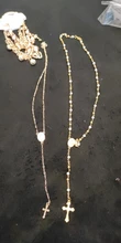 Collar de Rosario, collar con colgante de cruz de Jesucristo, cadena larga de cuentas de aleación para hombres y mujeres, joyería de moda cristiana de la Virgen María