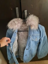 Denim Jacket Coat Elexs Korean Big-Fur-Collar Female Student Lamb Winter P300 Locomotive