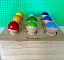 Bloques de construcción de arcoíris de madera para niños, juguetes de apilamiento de arcoíris, bolas, juguete educativo Montessori