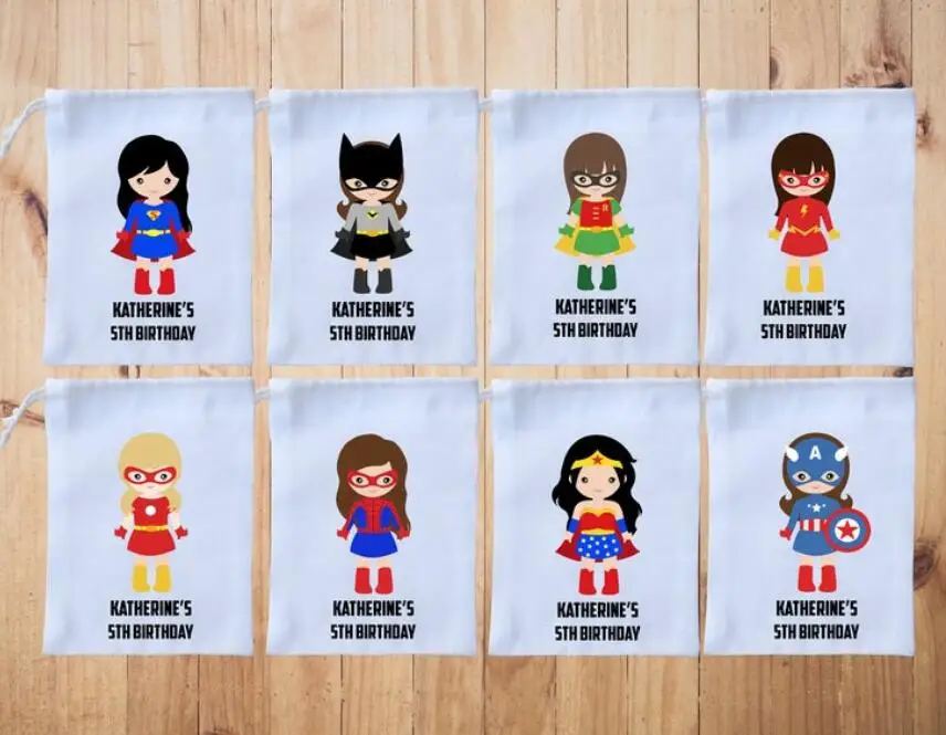 Custom 6pcs any text Girl Super Heroes Birthday Favor Bags Candy Bags Gifts Bags Girl Heroes Party Bags for Gifts or Treats Kids 
Custom 6pcs any text Girl Super Heroes Birthday Favor Bags Candy Bags Gifts Bags Girl Heroes Party Bags for Gifts or Treats Kids