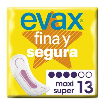 Maxi pads without wings FINA & SEGURA Evax (13 uds)
Maxi pads without wings FINA & SEGURA Evax (13 uds)