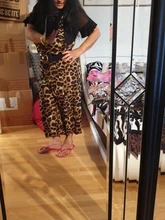 Jumpsuits Summer Overalls Rompers Vintage Beach Wide Leopard Print Collar VONDA Leg-Pants