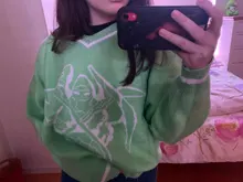 Rapcopter-suéteres Y2K para mujer, suéteres de calaveras con cuello de pico, Tops tejidos informales holgados, ropa de calle, Tops Retro, azul, otoño 2020