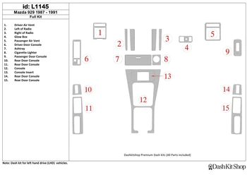 Interior trim for Mazda 929 1987-1991. Set L1145. 
Interior trim for Mazda 929 1987-1991. Set L1145.