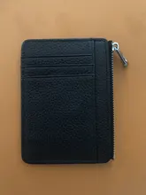 Tarjetero de cuero con cremallera para hombre y mujer, cartera Unisex delgada, tarjetero