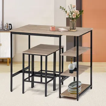 3-Piece Bar Table and Stools Chairs Set with Large Storage Shelves for Pub Kitchen Dining Room Breakfast Corner Industrial Style
3-Piece Bar Table and Stools Chairs Set with Large Storage Shelves for Pub Kitchen Dining Room Breakfast Corner Industrial Style