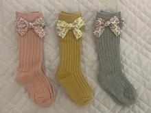 Calcetines largos de algodón para niñas pequeñas de 0 a 5 años, lazos con flor hasta la rodilla, Estilo Princesa