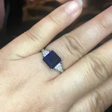 Huitan-anillo cuadrado azul con cuatro garras para mujer, diseño Vintage, Circonia cúbica de lujo, joyería femenina, anillos de boda