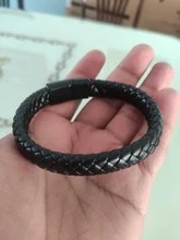 ZOSHI-pulsera de cuero trenzado Punk para hombre, brazalete de acero inoxidable, cierre magnético, color negro y rojo