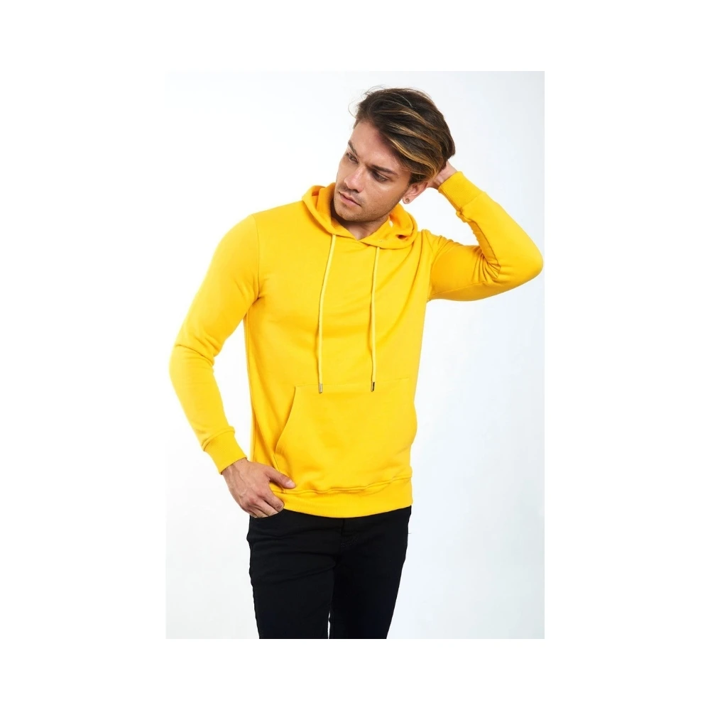 

Men's Hooded Dark Yellow Sweatahirt Sportswear Long Sleeve with Kangaroo Pockets 2021 Autumn Winter Season Elastic Comfortable