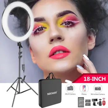 Neewer 18-inch LED Ring Light Kit for Makeup Youtube Video Blogger Salon - Adjustable Color Temperature+Battery DC Power Option
Neewer 18-inch LED Ring Light Kit for Makeup Youtube Video Blogger Salon - Adjustable Color Temperature+Battery DC Power Option