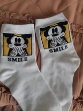 Disney-Calcetines transpirables con diseño de expresión de Mickey para mujer, medias de color sólido, para adulto, fresco y divertido, 1 par