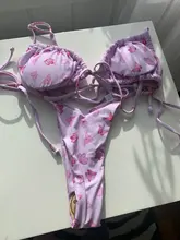 Miyouj-Bikinis con cuello Halter, microbañador de Tanga, traje de baño de 2 piezas de corte alto, conjunto de Bikini estampado, ropa de playa