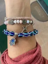 Venta de Color plata maldito azul ojo Hamsa la mano de Fátima Palm pulseras para las mujeres de cadena de cuentas de joyería Vintage regalos Mujer