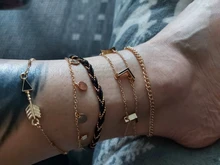 Docona-tobillera de flecha gótica negra para mujer, tobillera de cadena de lentejuelas hecha a mano, joyería para fiesta en la playa, 5 unidades/set 8851