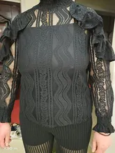 Blusa holgada con manga tres cuartos para verano, camisa elegante con encaje y volantes para mujer, 2020