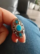 Kinel-joyería Bohemia para mujer, anillos de bronce antiguo para regalo, joyería Vintage, piedra de resina negra y roja, anillos étnicos turcos para mujer