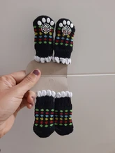 4 unids/set perro cachorro cálido calcetines lindo cachorro de perro de punto Calcetines para mascotas de dibujos animados lindo Anti-deslizamiento zapatos de gato calcetines de colores