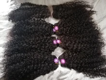 Mongol Afro rizado Pelo Rizado de la onda de agua 3 mechones con cierre cabello humano brasileño armadura paquete negro las mujeres XISHIXIU