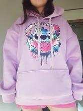 Sudaderas con capucha de Stitch de Disney para mujer, suéteres Harajuku, Tops Kawaii informales con cuello redondo, Sudadera con capucha con estampado de Ángel de manga larga