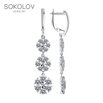 

SOKOLOV Silver drop earrings with stones with diamond face with cubic zirconia fashion jewelry silver 925 women's/men's, male/female, long earrings, women's male