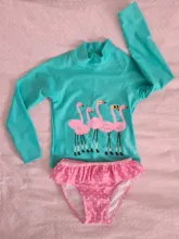 Conjunto de traje de baño de flamenco para niña, conjunto de 2 piezas de protección solar, conjunto de protección contra sarpullido, playera de manga larga para niña 2020