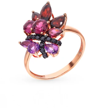 Gold ring with rhodolite, amethyst, cubic zirconia and Garnet sunlight sample 585
Gold ring with rhodolite, amethyst, cubic zirconia and Garnet sunlight sample 585