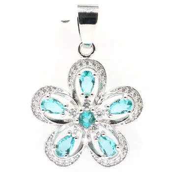 32x22mm Classic Created Flowers Shape Rich Blue Aquamarine CZ Gift For Woman's Jewelry Silver Pendant 
32x22mm Classic Created Flowers Shape Rich Blue Aquamarine CZ Gift For Woman's Jewelry Silver Pendant