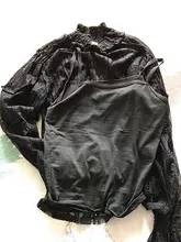 Blusa holgada con manga tres cuartos para verano, camisa elegante con encaje y volantes para mujer, 2020