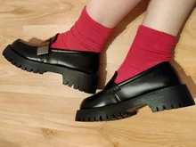 Mocasines De piel sintética para Mujer, Zapatos planos De plataforma con punta redonda, color negro, 2021, envío directo, 2020