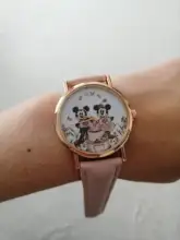 Zegarki-reloj de cuarzo con dibujos animados para mujer, nuevo accesorio de pulsera de cuero rosa con ratón