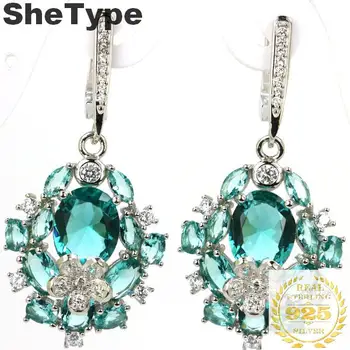 

Real 8.3g 925 Solid Sterling Silver New Designed Rich Blue Aquamarine CZ Earrings 43x25mm