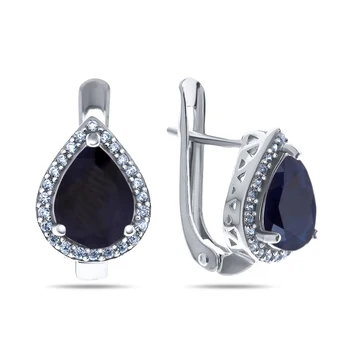 Silver earrings with sapphire and cubic zirconia. 
Silver earrings with sapphire and cubic zirconia.