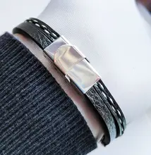 Vnox-pulsera de cuero multicapa para hombre y mujer, brazalete de acero inoxidable personalizable, personalizado, informal