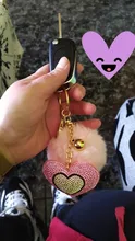 Llavero pompón con diamantes de imitación de corazón para mujer, llaveros hechos a mano, colgantes, decoración de suspensión encantadora