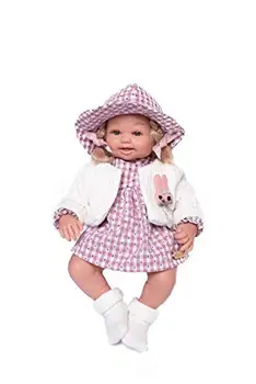 

Guca dolls-Angela doll dressed in red and white plaid anchors with raw wool cardigan and beanie. 38CM, Multicolor (911)