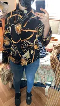 Blusa holgada de Chifón con manga larga para verano, camisa de chifón de oficina con estampado y botón de abajo para mujer